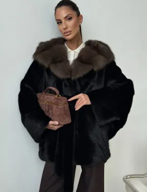 Норковый полушубок с капюшоном - летучая мышь