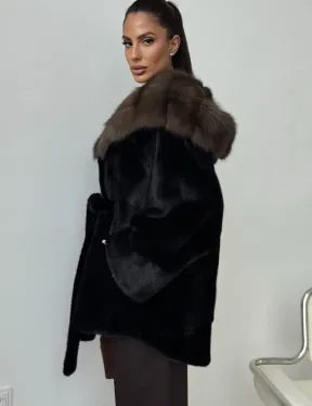 Норковый полушубок с капюшоном - летучая мышь