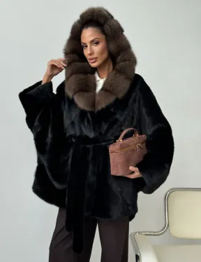 Норковый полушубок с капюшоном - летучая мышь