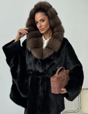Норковый полушубок с капюшоном - летучая мышь