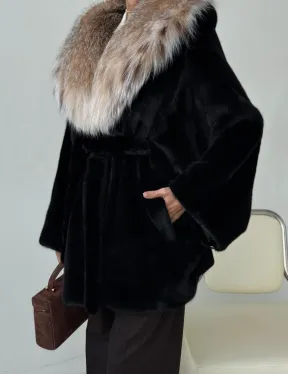 Норковый полушубок с капюшоном рысь