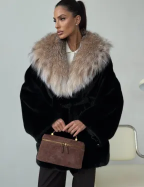 Норковый полушубок с капюшоном рысь