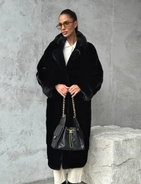 Черная шуба из меха норки SAGA FURS