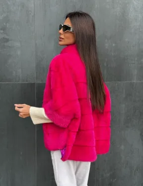 Норковая кофта на молнии - фуксия