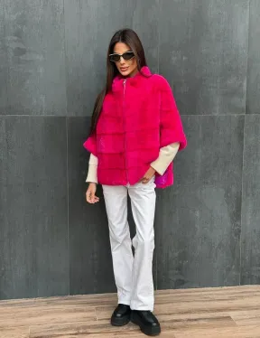 Норковая кофта на молнии - фуксия