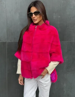 Норковая кофта на молнии - фуксия