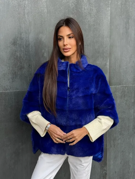 Синяя норковая кофта на молнии