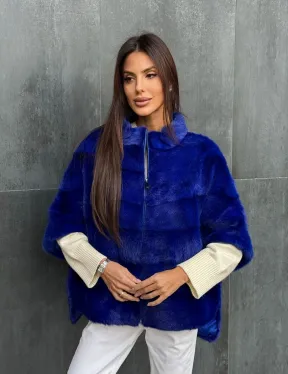 Синяя норковая кофта на молнии