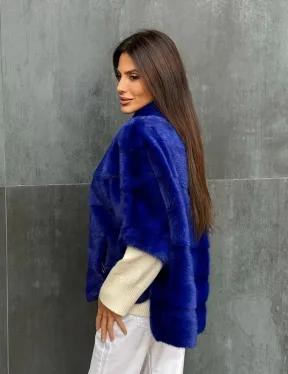 Синяя норковая кофта на молнии