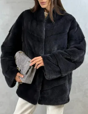 Полушубок норковый - темный графит