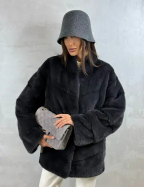 Полушубок норковый - темный графит