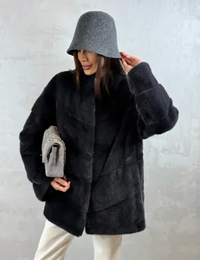 Полушубок норковый - темный графит