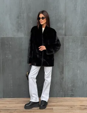 Черный норковый полушубок