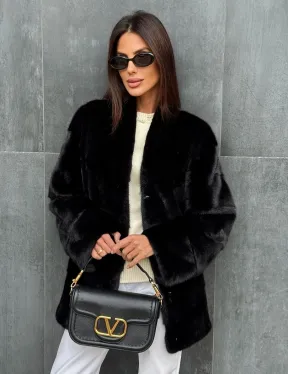 Черный норковый полушубок