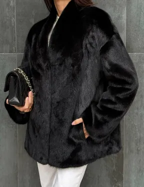 Черный норковый полушубок V-образный воротник