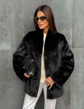 Черный норковый полушубок V-образный воротник