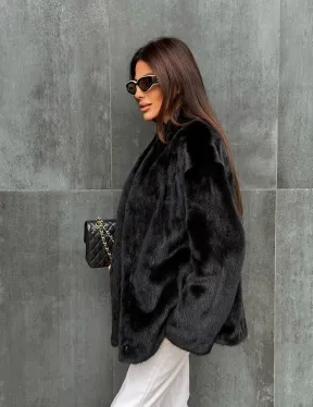 Черный норковый полушубок V-образный воротник