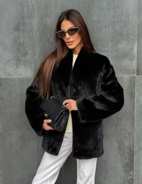 Черный норковый полушубок V-образный воротник
