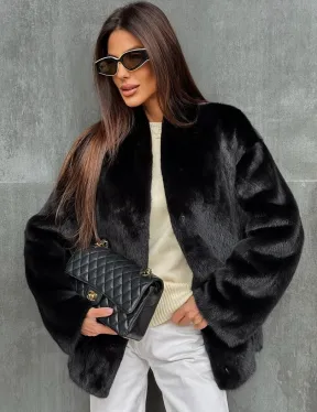 Черный норковый полушубок V-образный воротник