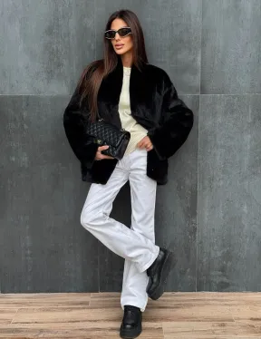 Черный норковый полушубок V-образный воротник