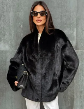 Черный норковый полушубок V-образный воротник