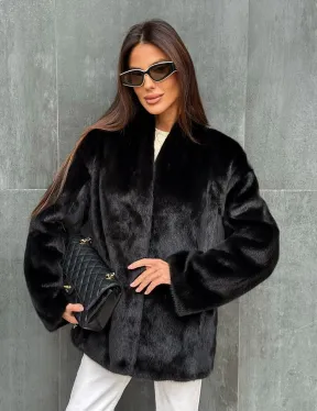 Черный норковый полушубок V-образный воротник