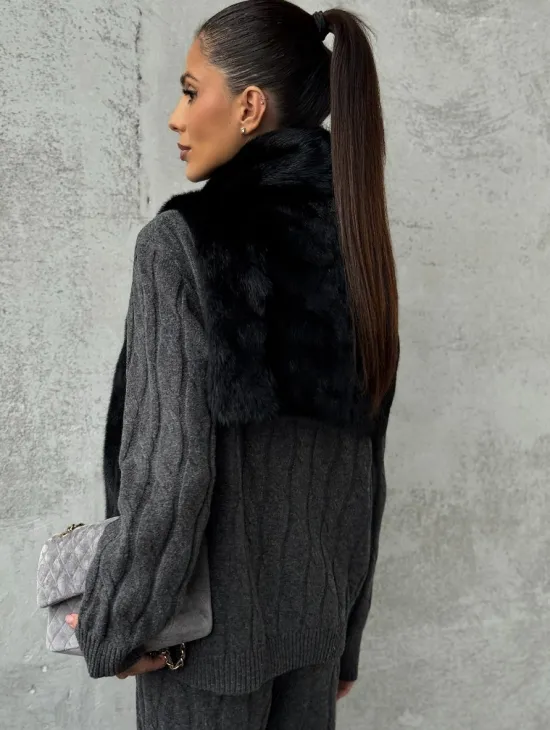 Черная манишка из меха норки