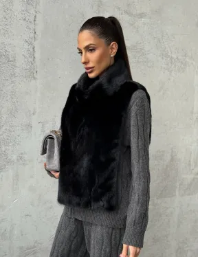 Черная манишка из меха норки