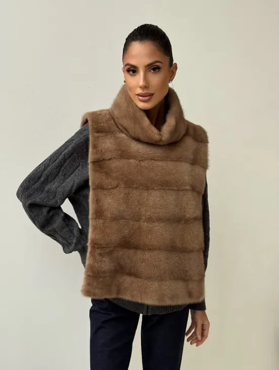 Бежевая норковая манишка