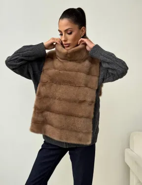 Бежевая норковая манишка