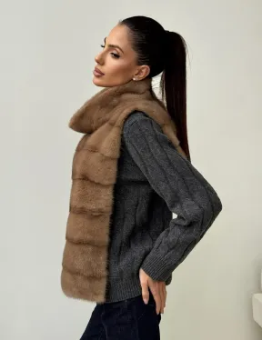 Бежевая норковая манишка