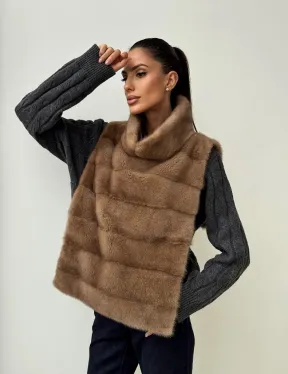 Бежевая норковая манишка