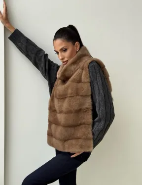 Бежевая норковая манишка