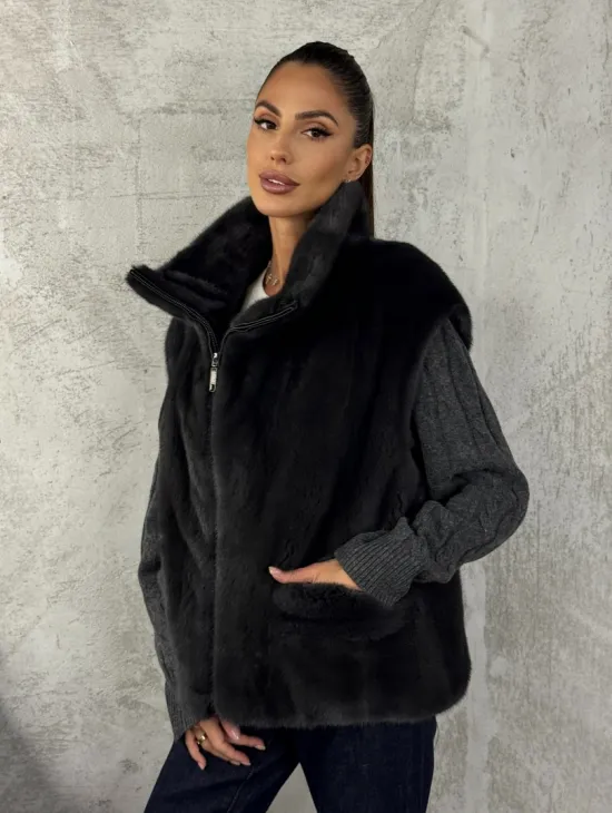 Норковая жилетка - графит