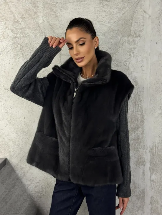 Норковая жилетка - графит