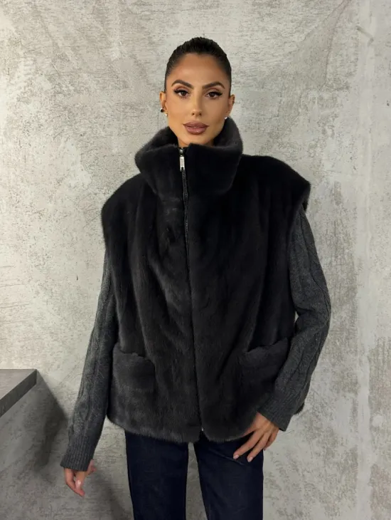 Норковая жилетка - графит