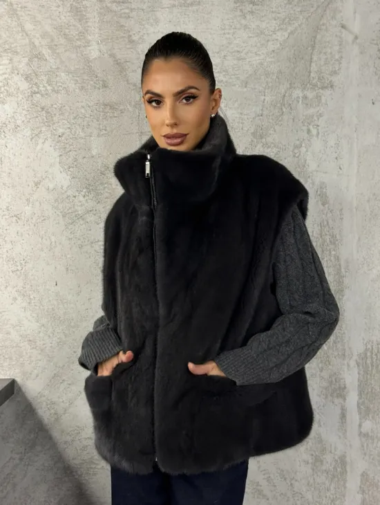 Норковая жилетка - графит
