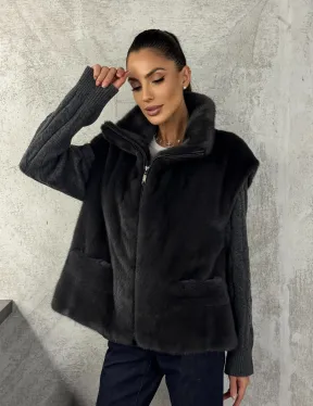 Норковая жилетка - графит