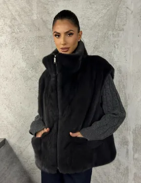 Норковая жилетка - графит