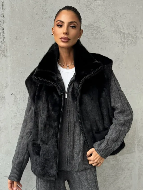 Черная норковая жилетка