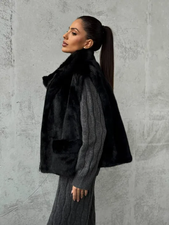 Черная норковая жилетка