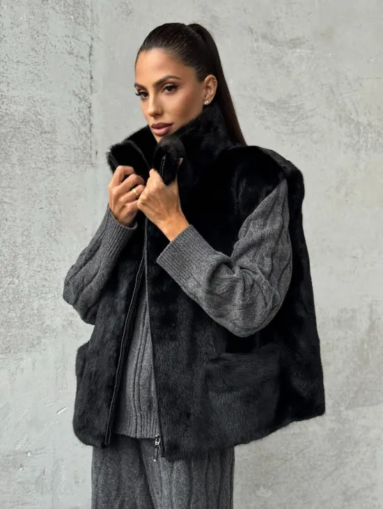 Черная норковая жилетка