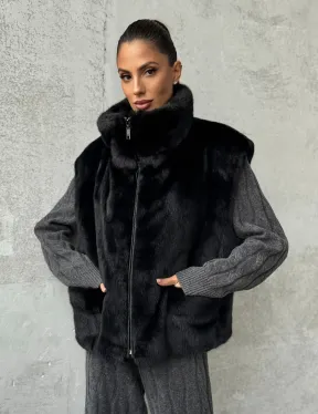 Черная норковая жилетка