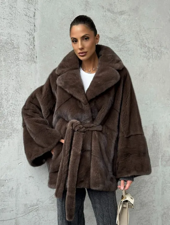 Полушубок норковый с английским воротником - летучка