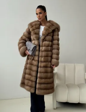 Шуба из куницы с капюшоном кобра