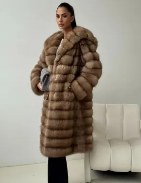 Шуба из куницы с капюшоном кобра