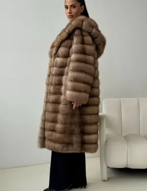 Шуба из куницы с капюшоном кобра