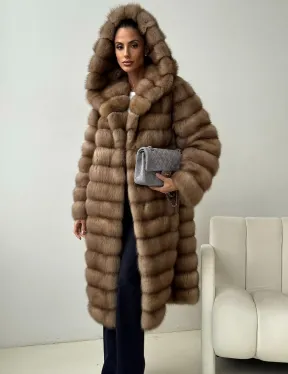 Шуба из куницы с капюшоном кобра