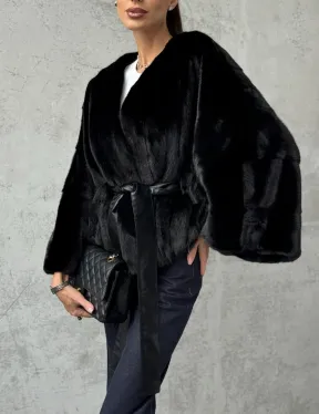 Черная натуральная женская норковая шуба