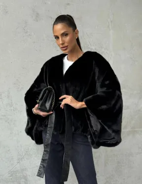 Черная натуральная женская норковая шуба